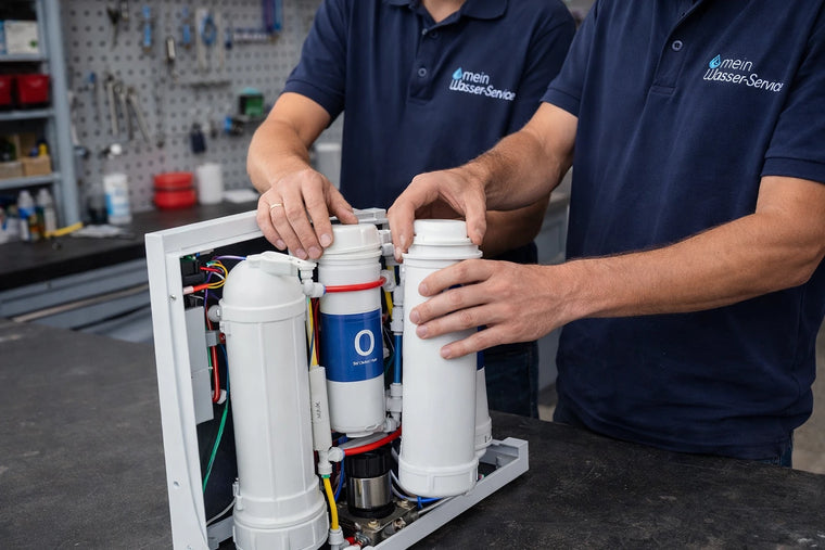 Handwerker von Mein Wasser Service reparieren eine Osmoseanlage