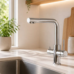 Viziotechnik 5-Wege-Wasserhahn – Kurzversion mit L-Auslauf – Edelstahl hochglanz – VZFX511200