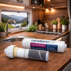 Carawater Ersatz-Filterkartusche mit Sedimentfilter, Aktivkohleblock und Membran für FILTRADOC S in Wohnmobil-Küche