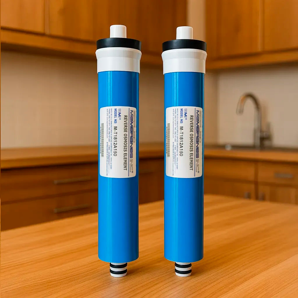 Osmose Membranen für PI-Power Compact 300 Osmoseanlage– Ersatzfilter 150 GPD - präsentiert auf Tischplatte stehend