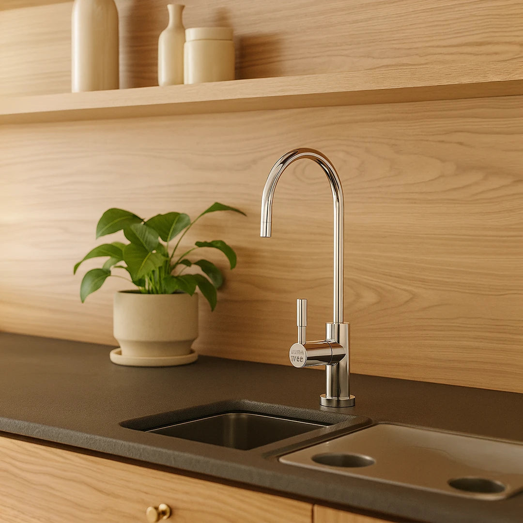 Der 1 Weg Wasserhahn Chrome metal free von misterwater für gefiltertes Trinkwasser: In einer Küche