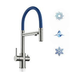 blau, Vizio Technik  5-Wege Küchenarmatur – Edelstahl, 360° schwenkbar, mit Handbrause - mainwasserfilter.com