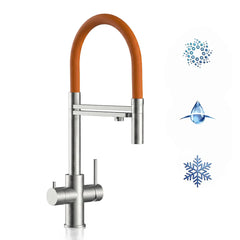 orange Vizio Technik  5-Wege Küchenarmatur – Edelstahl, 360° schwenkbar, mit Handbrause - mainwasserfilter.com
