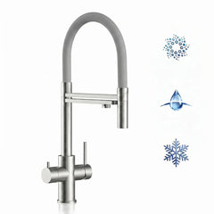 grau, Vizio Technik  5-Wege Küchenarmatur – Edelstahl, 360° schwenkbar, mit Handbrause - mainwasserfilter.com