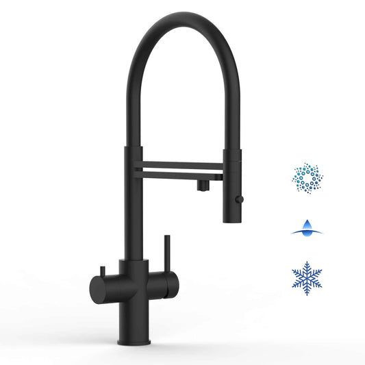 Vizio Technik 5-Wege Küchenarmatur – Edelstahl, 360° schwenkbar, 2-Strahl Handbrause, PVD Schwarz Matt - mainwasserfilter.com