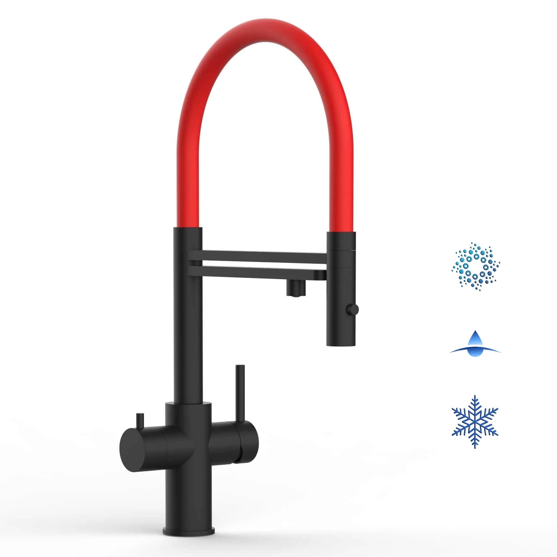 Vizio Technik 5-Wege Küchenarmatur – Edelstahl, 360° schwenkbar, 2-Strahl Handbrause, PVD Schwarz Matt - mainwasserfilter.com