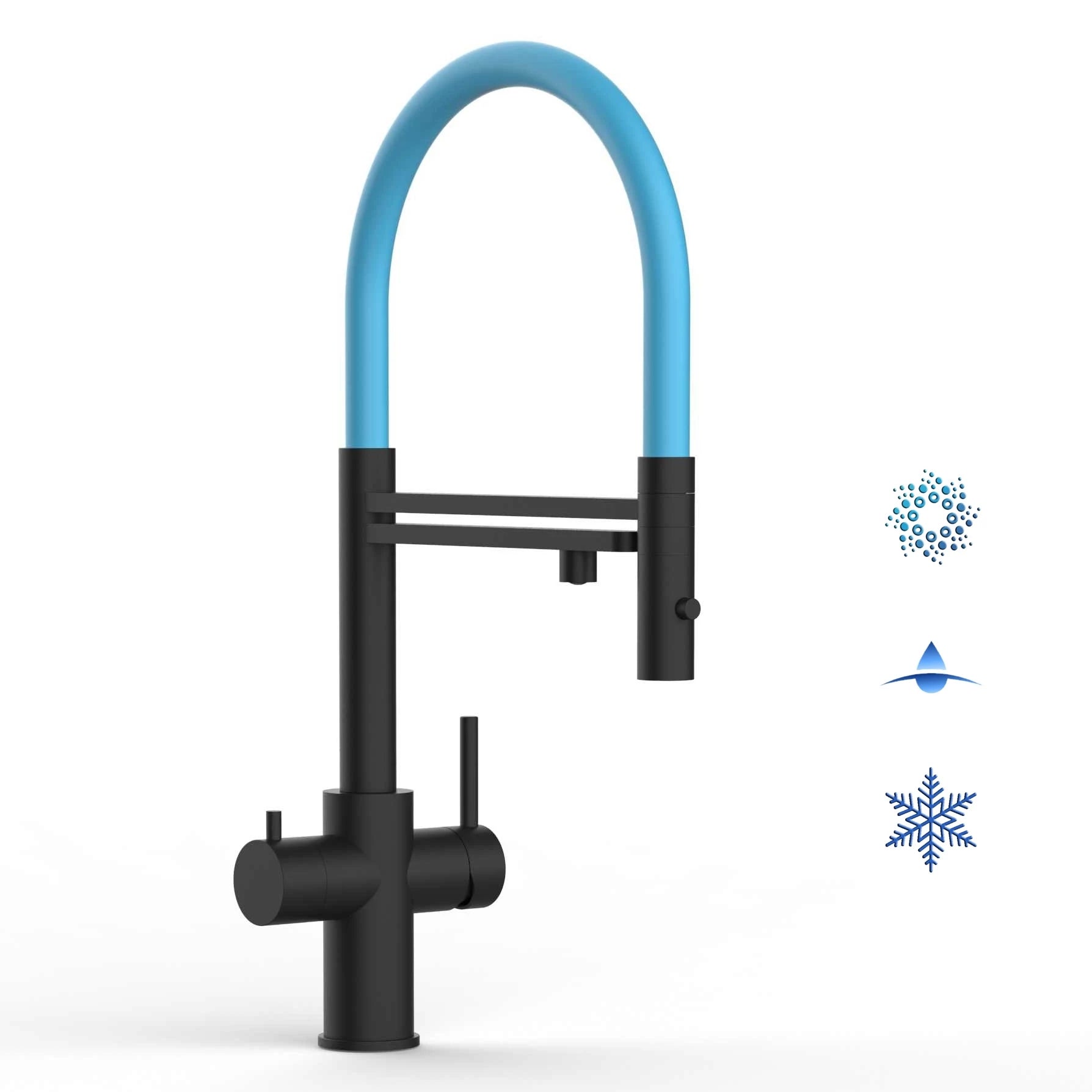 Vizio Technik 5-Wege Küchenarmatur – Edelstahl, 360° schwenkbar, 2-Strahl Handbrause, PVD Schwarz Matt - mainwasserfilter.com