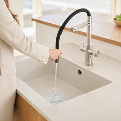 Viziotechnik 5-Wege-Wasserhahn schwarz – mit abnehmbarer Brause – Edelstahl gebürstet – VZFX518182