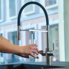 Viziotechnik 5-Wege-Wasserhahn schwarz – mit abnehmbarer Brause – Edelstahl gebürstet – VZFX518182