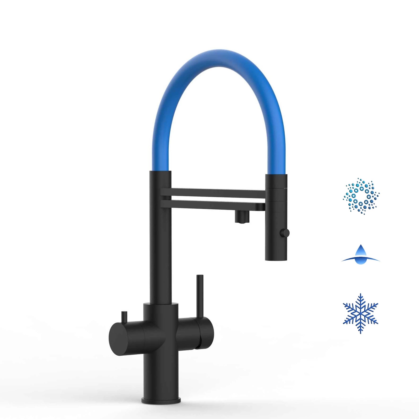 Vizio Technik 5-Wege Küchenarmatur – Edelstahl, 360° schwenkbar, 2-Strahl Handbrause, PVD Schwarz Matt - mainwasserfilter.com
