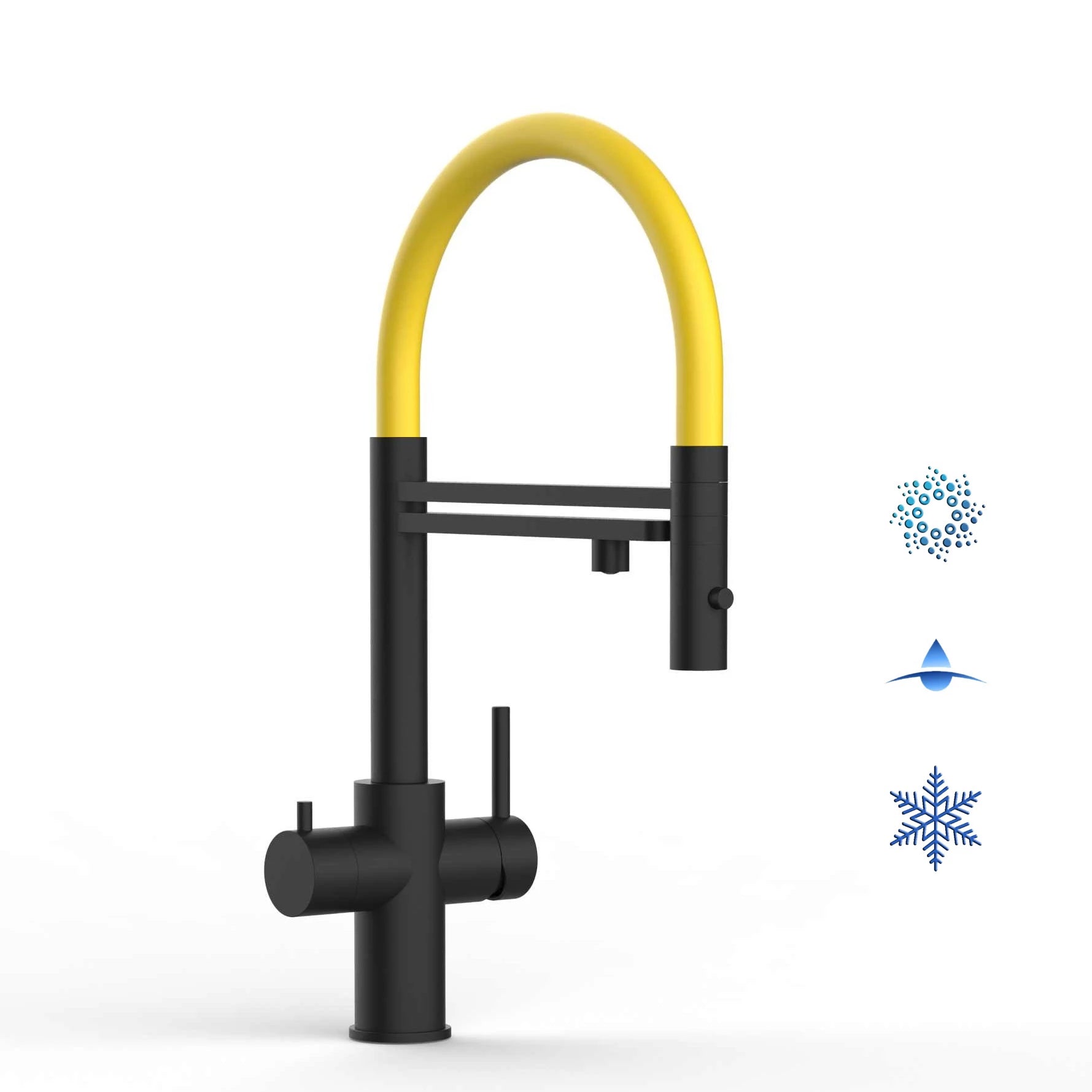 Vizio Technik 5-Wege Küchenarmatur – Edelstahl, 360° schwenkbar, 2-Strahl Handbrause, PVD Schwarz Matt - mainwasserfilter.com