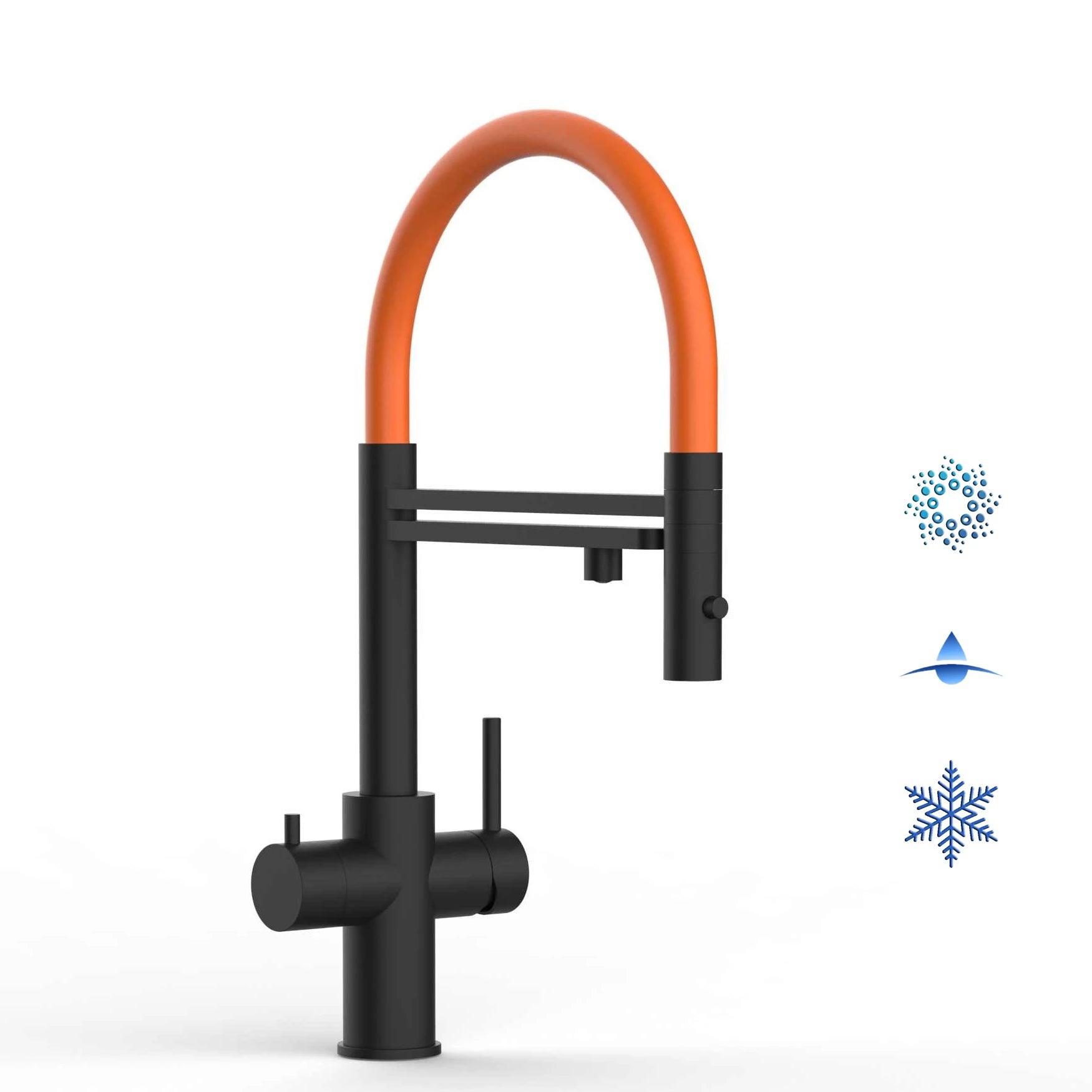 Vizio Technik 5-Wege Küchenarmatur – Edelstahl, 360° schwenkbar, 2-Strahl Handbrause, PVD Schwarz Matt - mainwasserfilter.com
