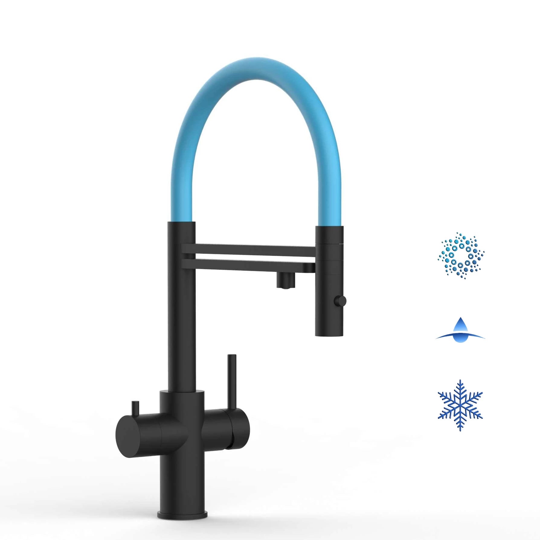 Vizio Technik 5-Wege Küchenarmatur – Edelstahl, 360° schwenkbar, 2-Strahl Handbrause, PVD Schwarz Matt - mainwasserfilter.com