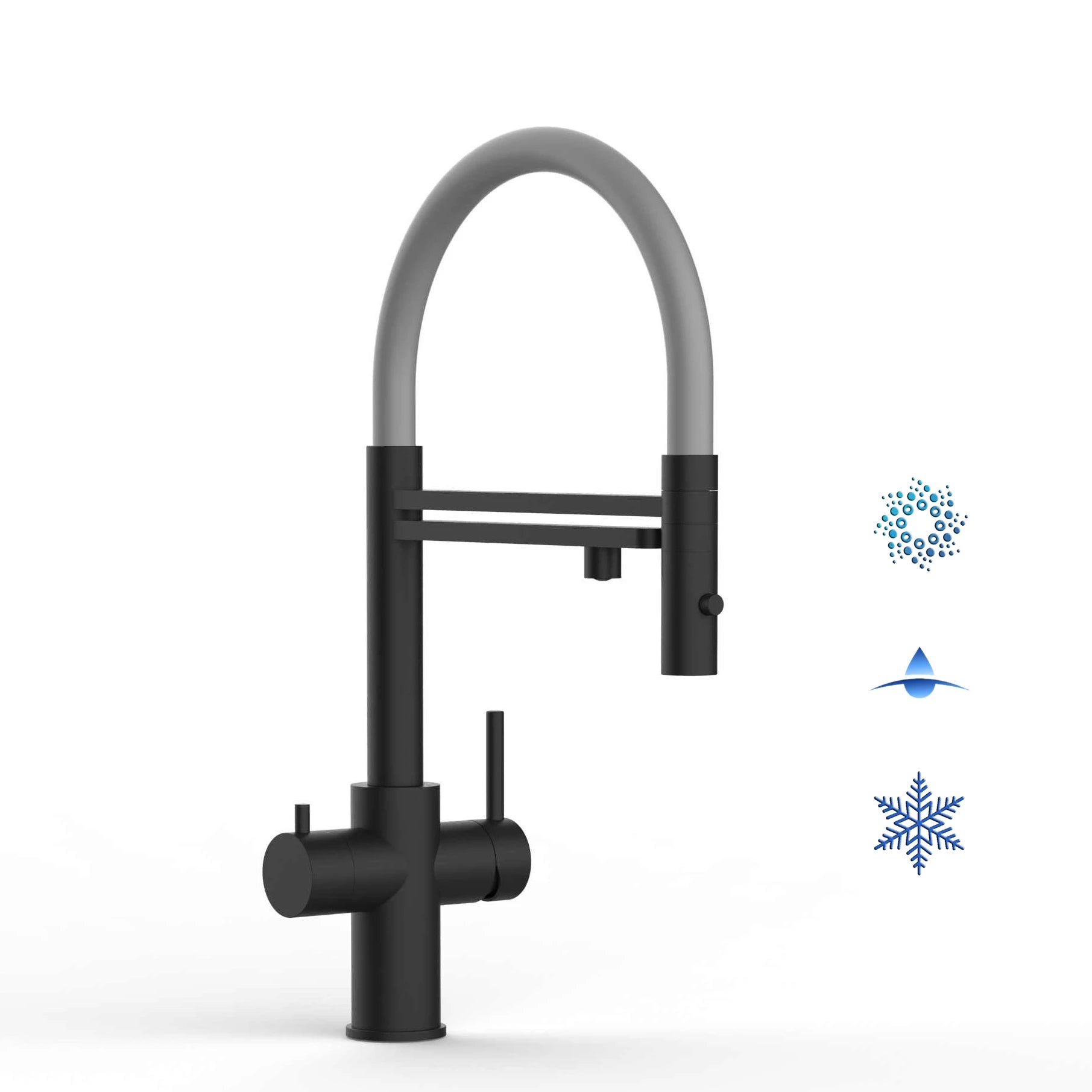 Vizio Technik 5-Wege Küchenarmatur – Edelstahl, 360° schwenkbar, 2-Strahl Handbrause, PVD Schwarz Matt - mainwasserfilter.com