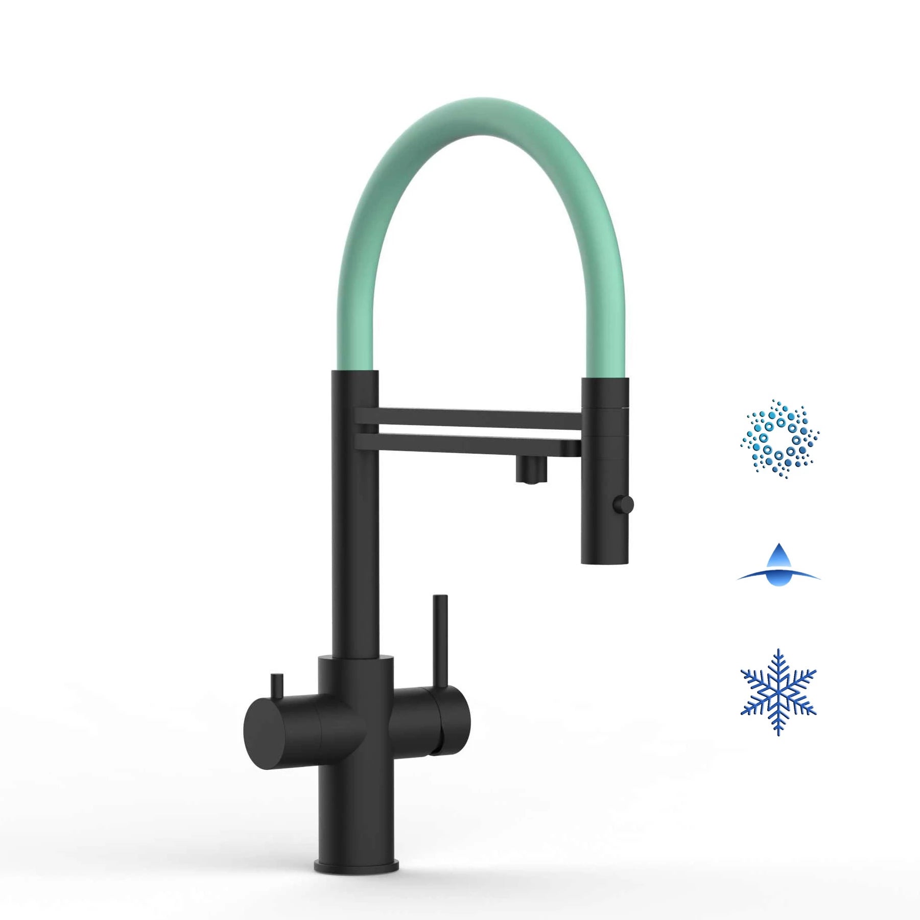 Vizio Technik 5-Wege Küchenarmatur – Edelstahl, 360° schwenkbar, 2-Strahl Handbrause, PVD Schwarz Matt - mainwasserfilter.com