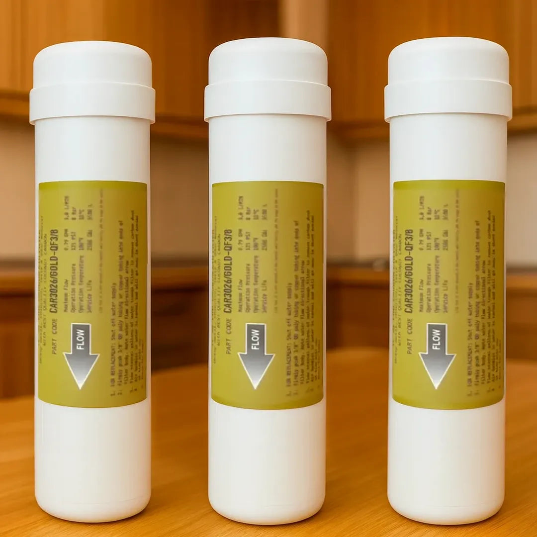 Ersatzfilter Vorfilter 3er Set für Pi Power Compact 450 Osmoseanlage - präsentiert auf Kuechenplatte