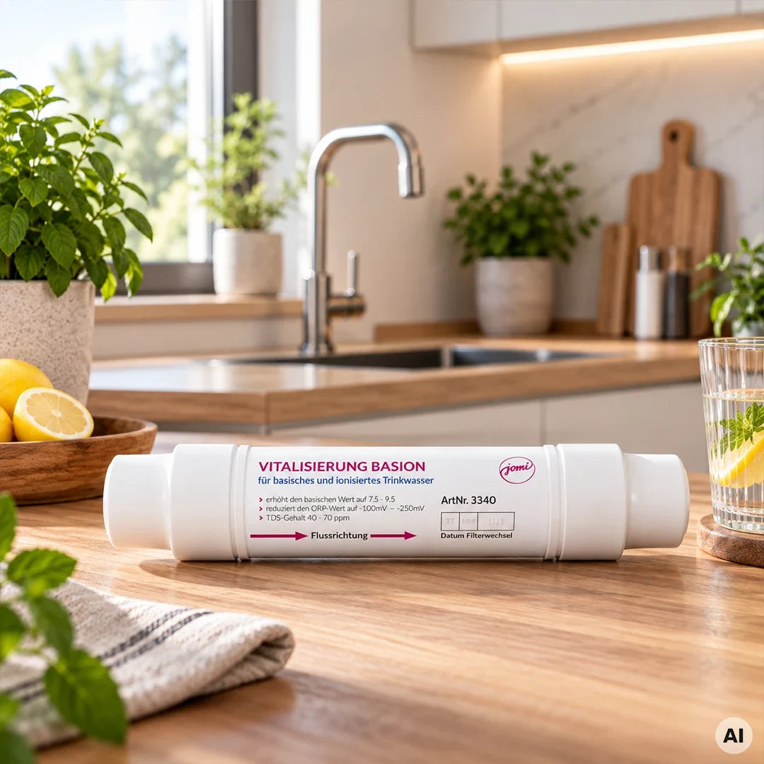 Vitalisierung Basion für JoMi Osmoseanlage NanoSlim Abus präsentiert in einer Küche